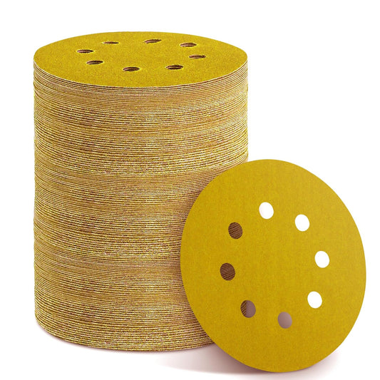 150PCS 600 Grit Gold Sanding Discs, 5-Inch 8-Hole Sandpaper for Random Orbital Sander,for Automotive or Woodworking
