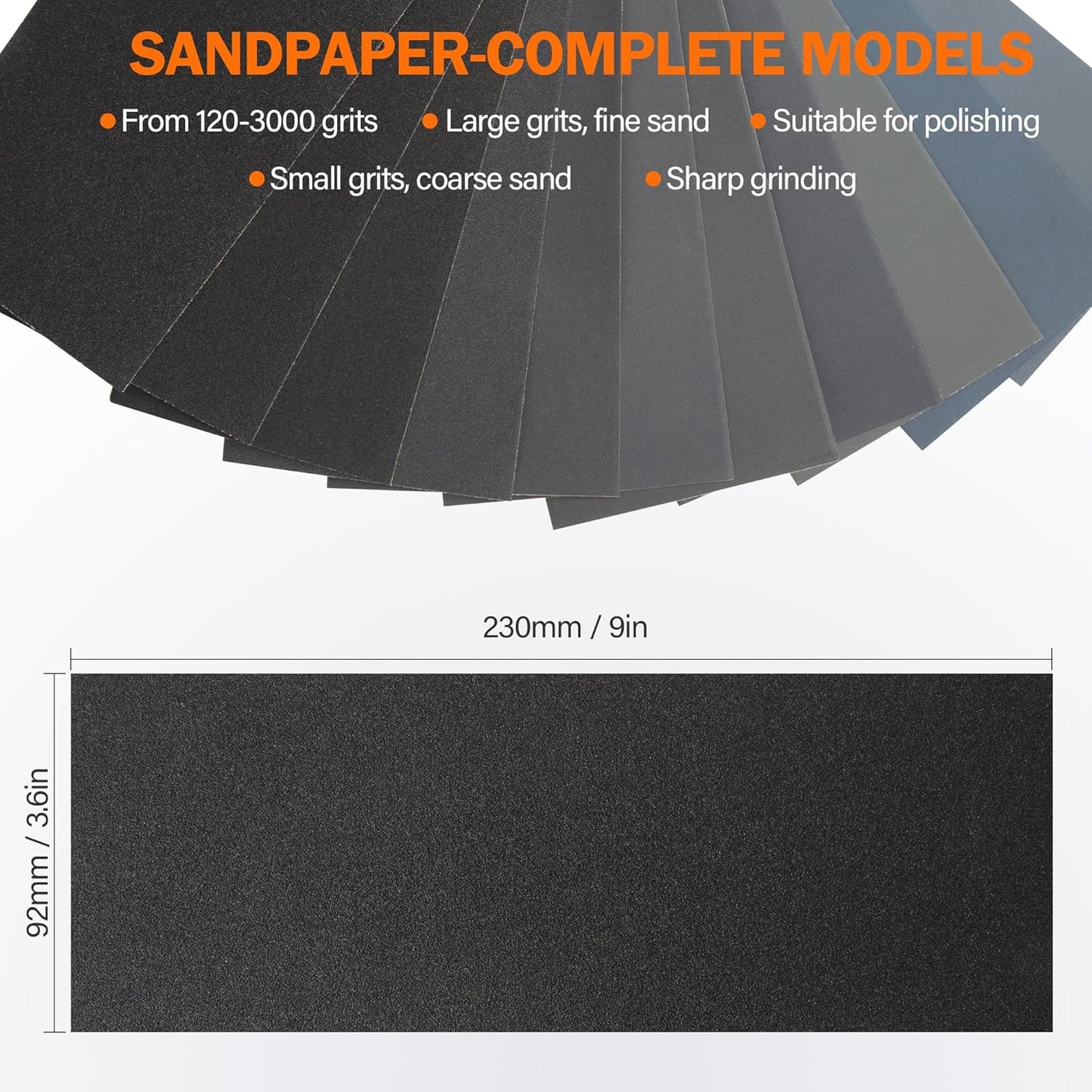 KENDO 44pcs Sandpaper Variety Pack Sandpaper 14 Grits Assorted for Wood Furniture Finishing, Metal Sanding and Automotive Polishing, Wet Dry Sandpaper