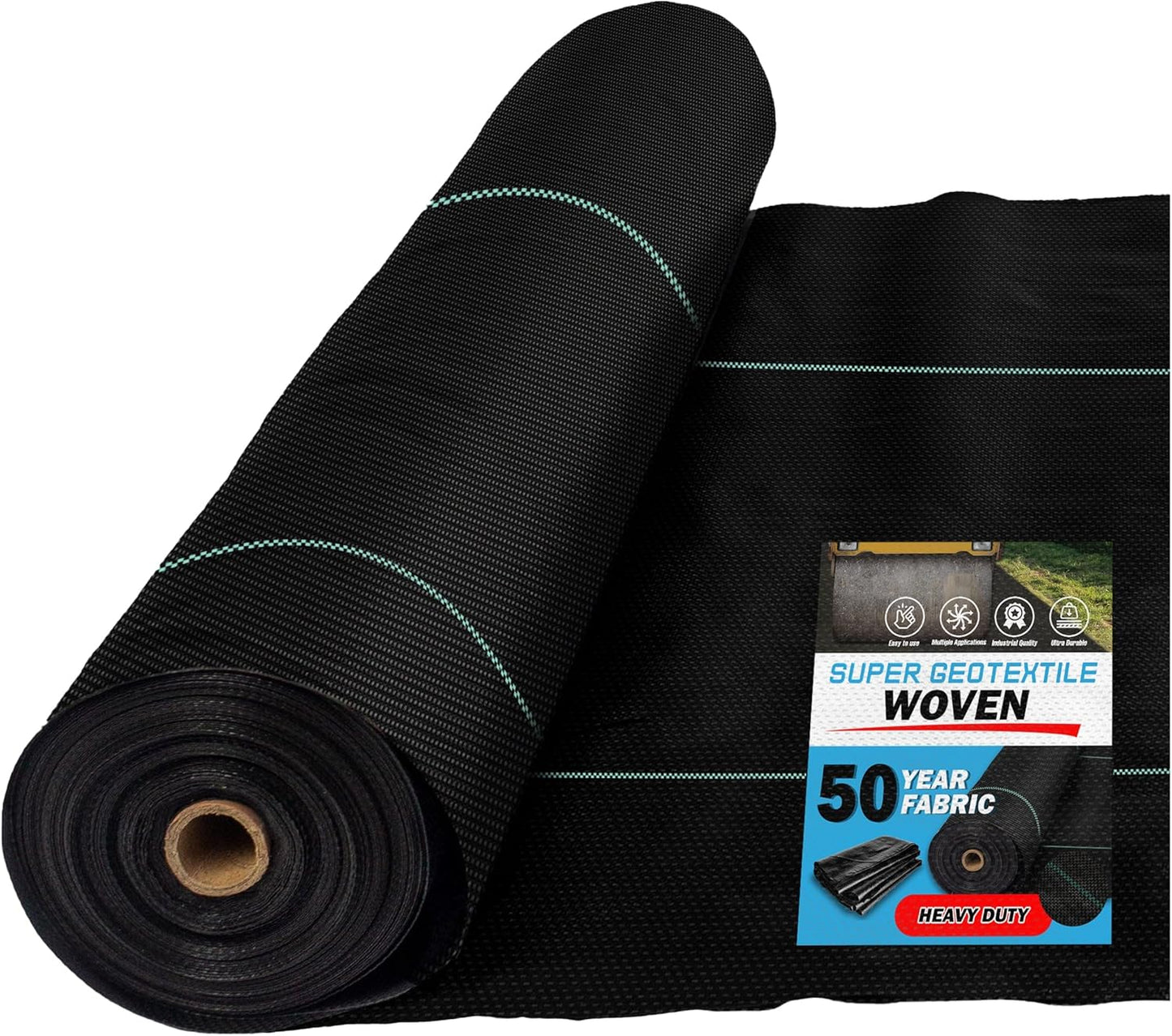Woven Geotextile Fabric for Driveway and Road Stabilization, Construction Underlayment, Erosion Control, Commercial Grade 50 Year for Gravel Roads and Pavers (17.5x60) Ships Folded