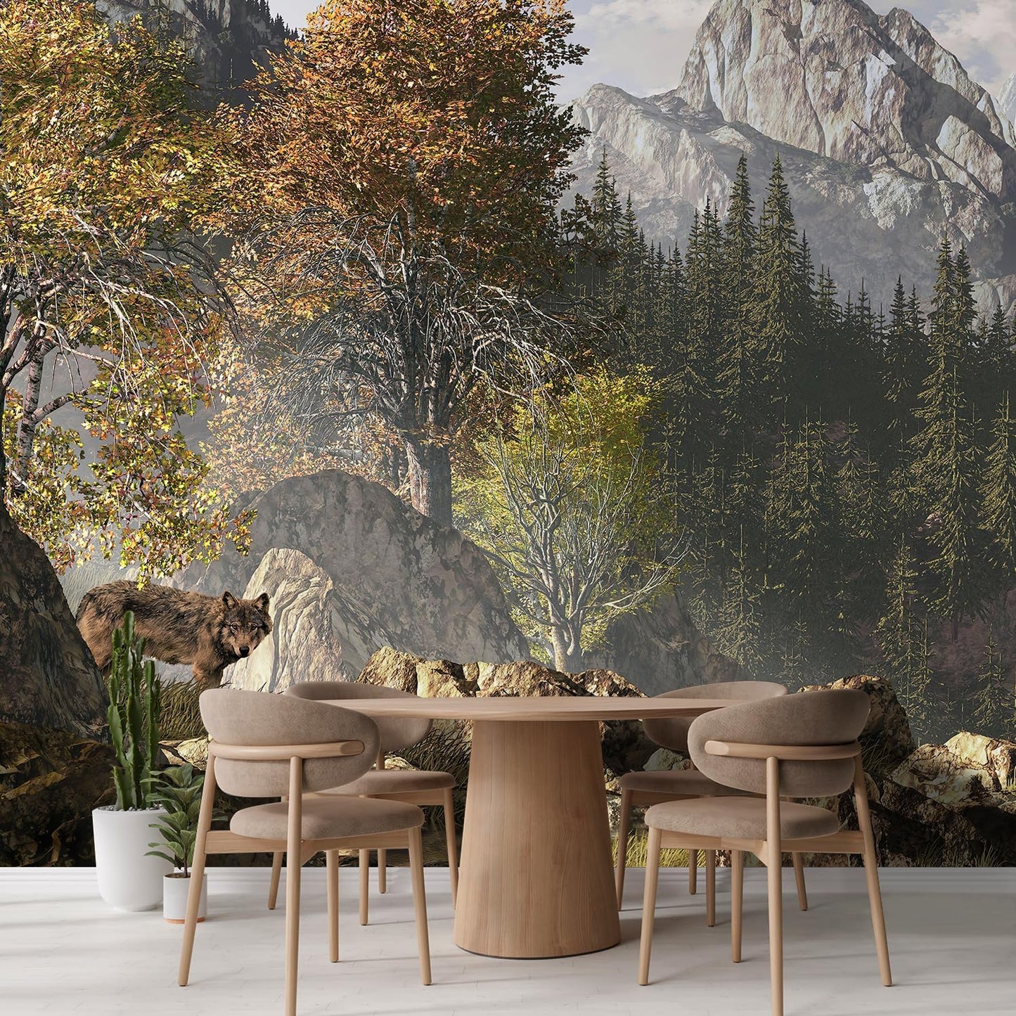 wall26 Wolf Near a Lake in a Rocky Mountain Landscape. Removable Wall Mural | Self- 132x192 inchesAdhesive Large Wallpaper - 132x192 inches