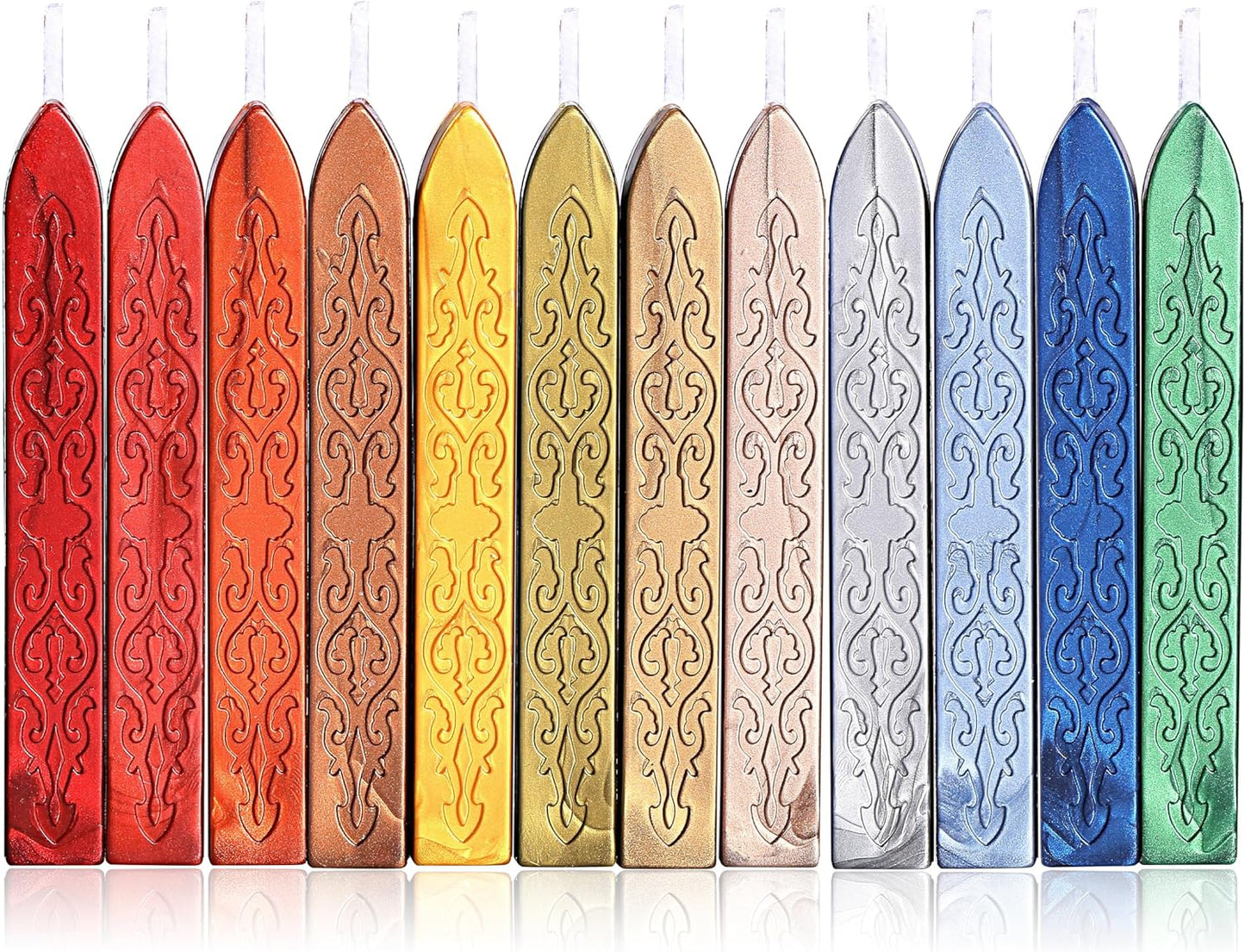 Yoption 12 Pcs Sealing Wax Sticks with Wicks, Antique Metallic Mixed Colors Totem Fire Manuscript Sealing Wax for Wax Seal Stamp (12 Colors B)