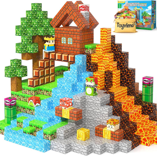 100PCS Magnetic Blocks Magnetic Building Blocks Sensory Toys for Kids Ages 3-5 6-8 8-12 Kids Game Toys for 3+ Year Old Boys & Girls, 3 4 5 6 7 8 9 10 Year Old Boy Birthday