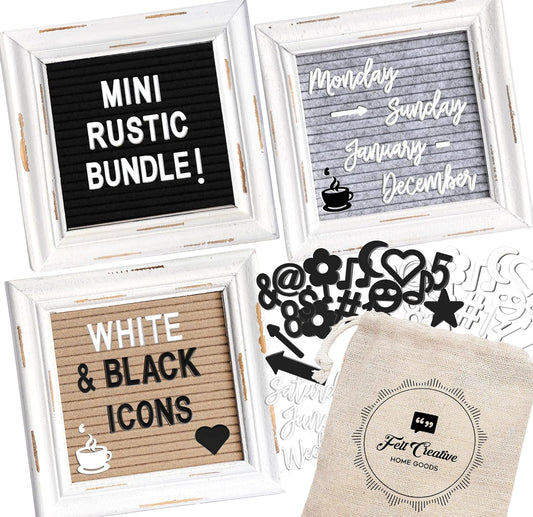Mini Letter Board [Set of 3] Small Felt Letter Board Letters and Symbols Trio - Adorable Baby Announcement Props or Announcement Board for New Baby, Word Board with Letters (6x6 inches)