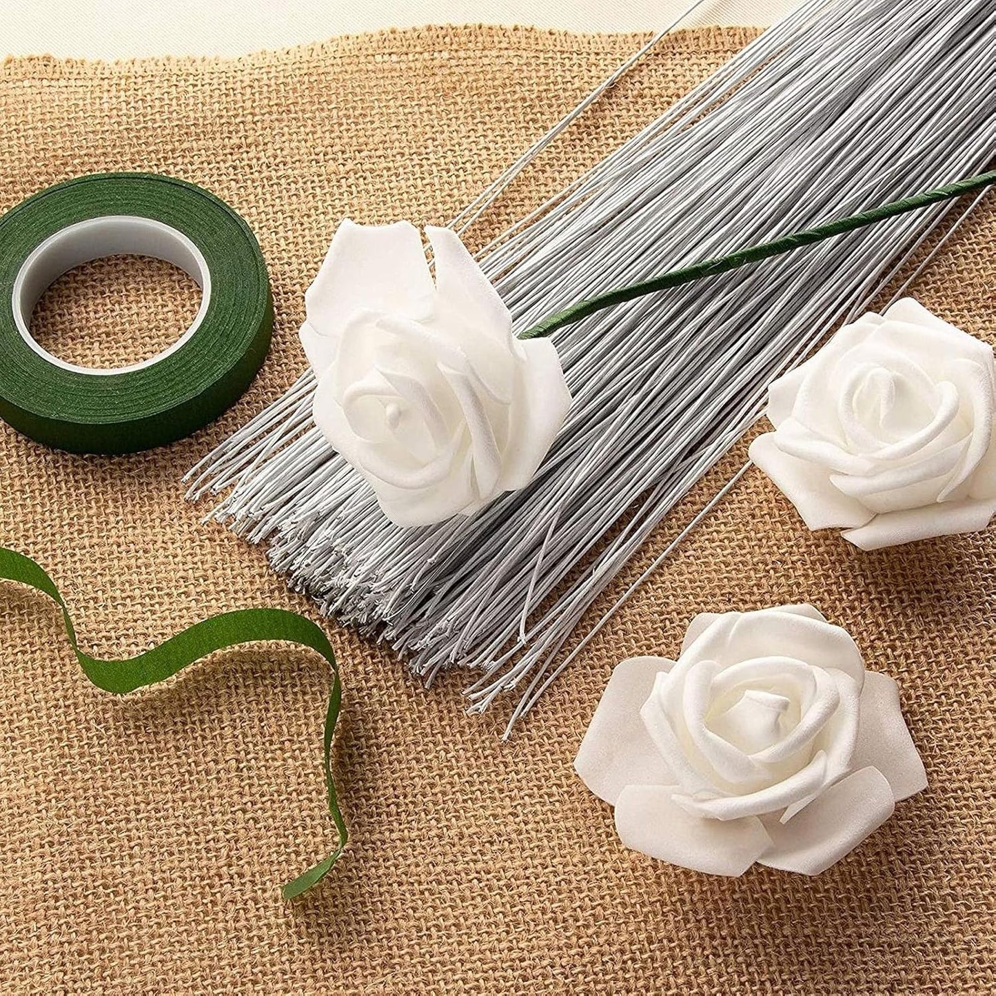 Juvale 300 Pieces White Floral Wire Stems - 22 Gauge, 16 in Length - Flower Wire for Crafts (Pack of 2)