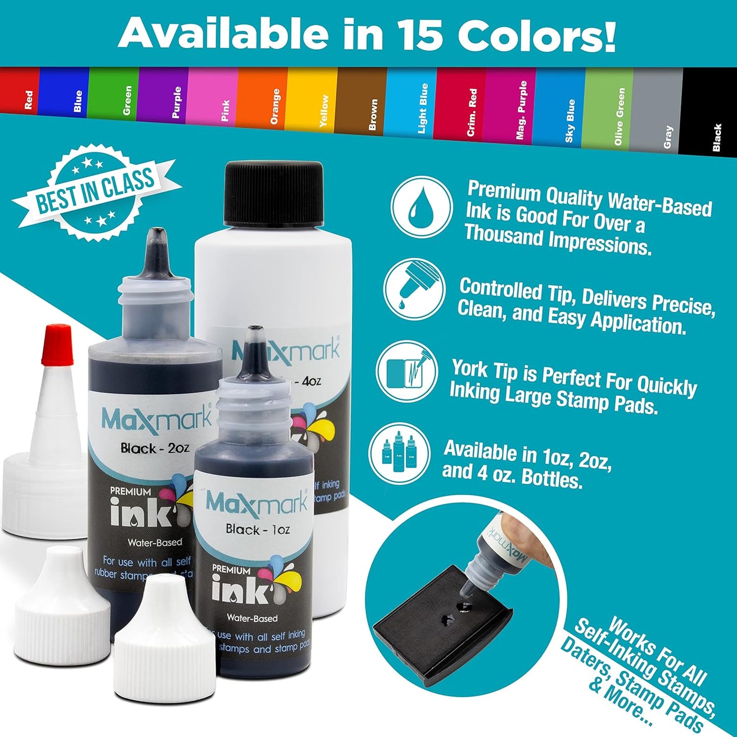 MaxMark Premium Refill Ink for self Inking Stamps and Stamp Pads, Purple Color - 4 oz.