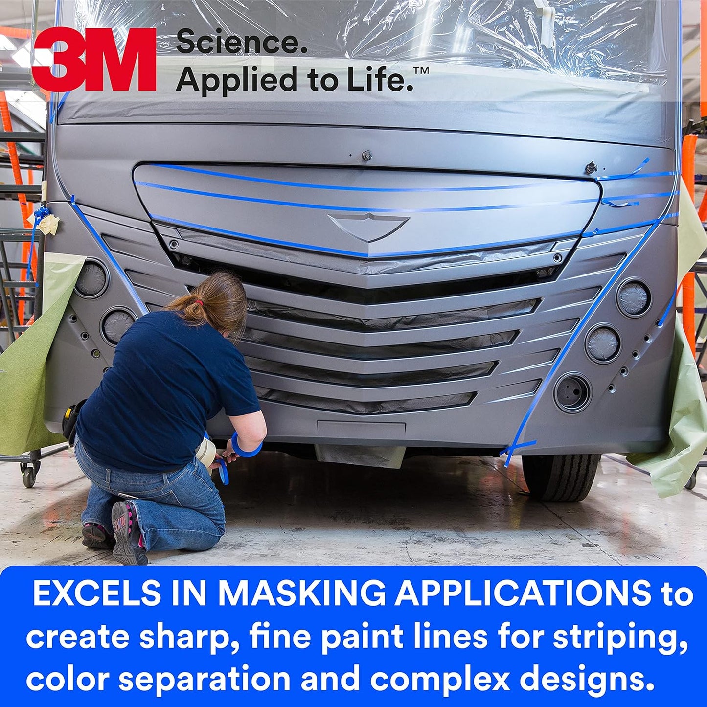 3M Vinyl Tape 471+, 1 in x 36 yd, Indigo, 1 Roll, Fine Line Tape for Paint Masking Striping, Color Separation and Complex Designs, High-Temperature, Stretch