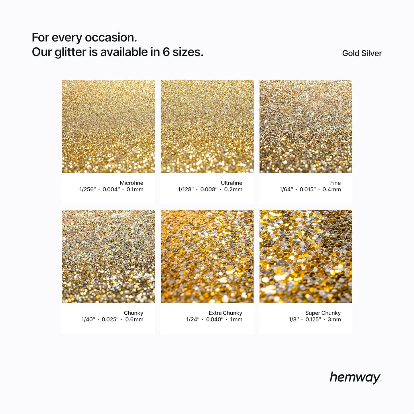 Hemway Glitter for Resin 100g Gold Silver Metallic Crystals for Epoxy Craft Super Chunky Flakes Tumblers Wax Melt