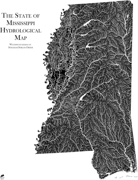 Muir Way Hydrological River Map of Mississippi - Watershed Topographic Wall Art for Home, Office, or Travel Decor - Unframed Flat Paper Print, 24x30