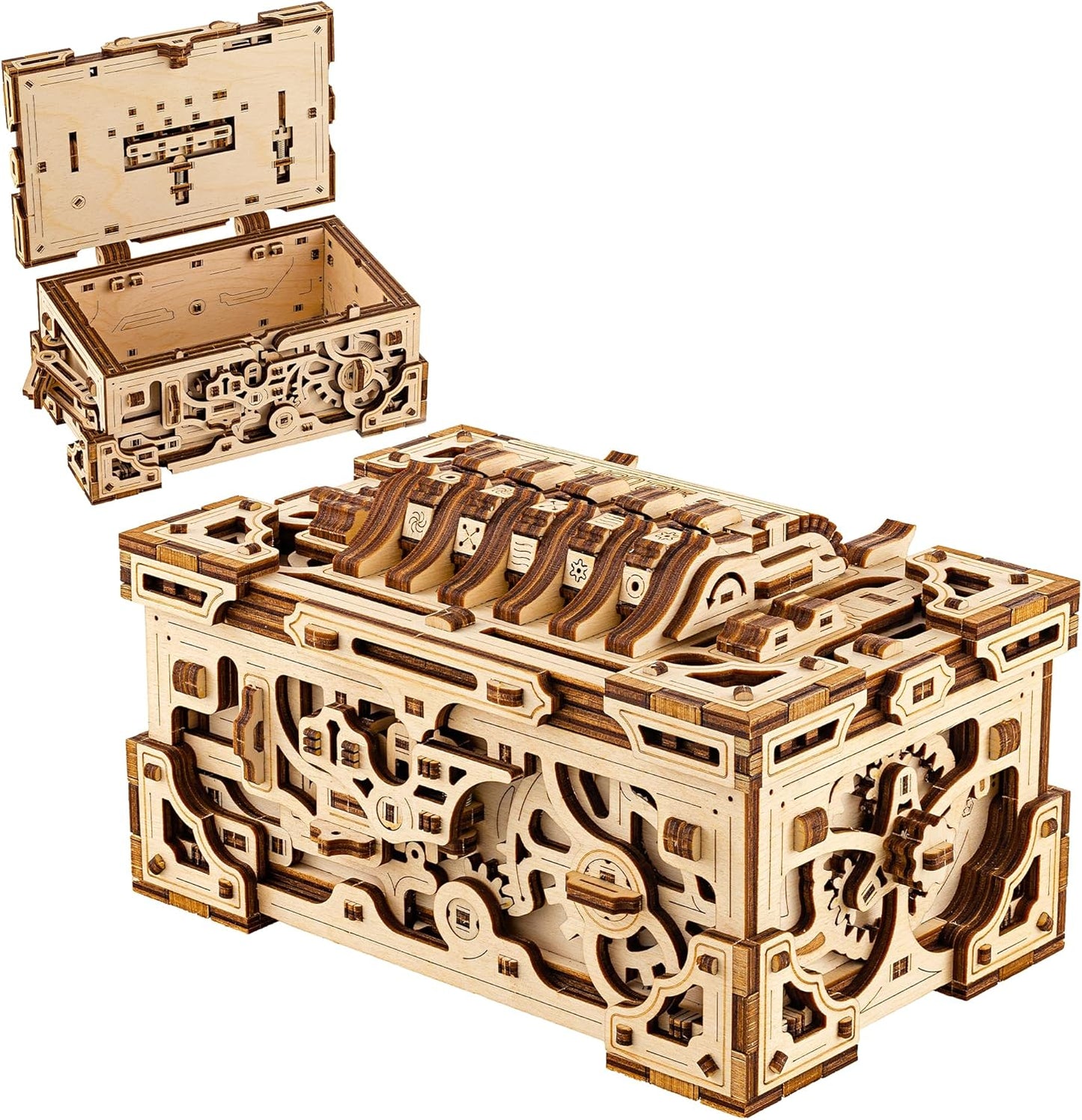 Wood Trick Enigma Chest Lock Puzzle Box Wooden 3D Puzzles for Adults to Build - Engineering DIY Project Mechanical Model Kits for Adults Wooden Models