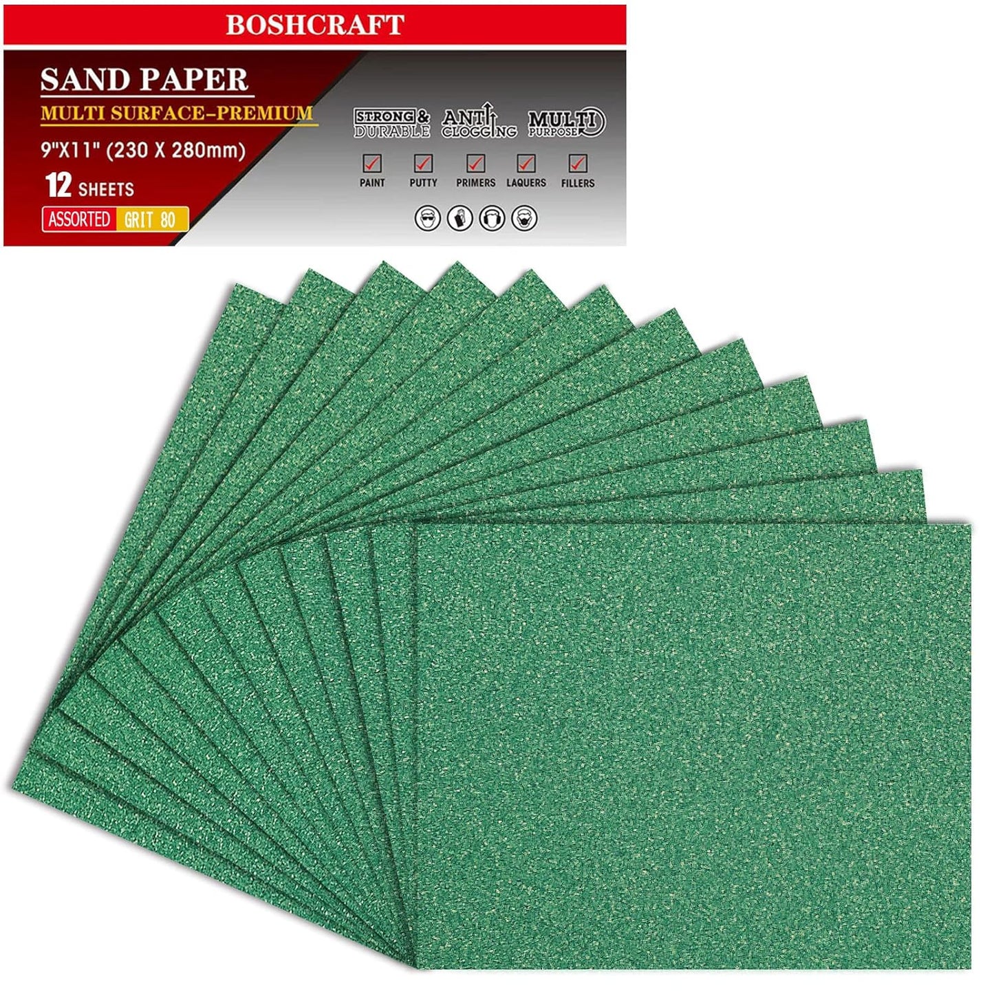 80 Grit Sandpaper, Sandpaper Assortment Sandpaper for Wood Metal Furniture Hand Sander Sand Paper Set Sandpaper Sheets Cut for Use 9" x 11"/12 Sheets
