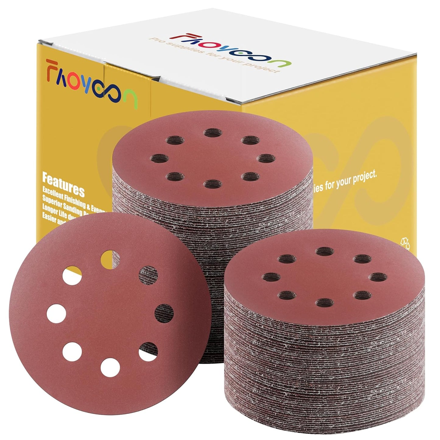 Sanding Disc 5 Inch 8 Hole, 100 Pcs Orbital Sanding Discs Hook and Loop, Sandpaper for polishing and Grinding, 600 Grit Sand Paper for Random Orbital Sander