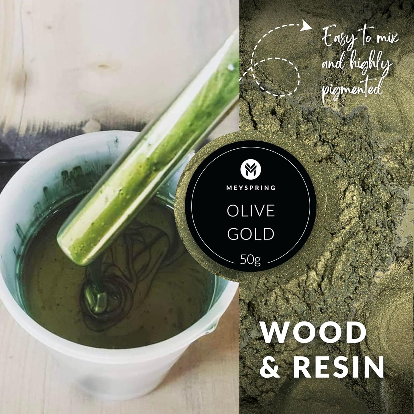 MEYSPRING Olive Gold Epoxy Resin Green Pigment - 50 Grams - Green Mica Powder for Epoxy Resin, UV Resin and Resin Art - Color Shifting Pigment
