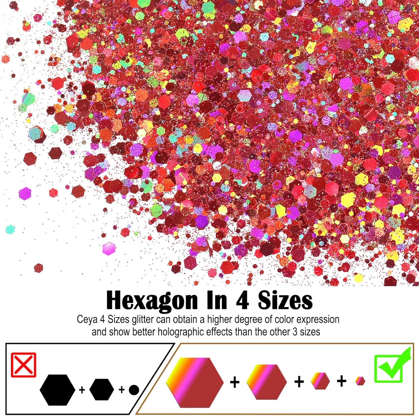 Ceya Holographic Chunky Glitter 4.9oz/ 140g Rose Pink Craft Glitter Powder Mixed Chunky Fine Flakes Iridescent Nail Sequins Fe for Nail Art, Hair, Epoxy Resin, Tumblers, Slime, Painting,Festival Decor