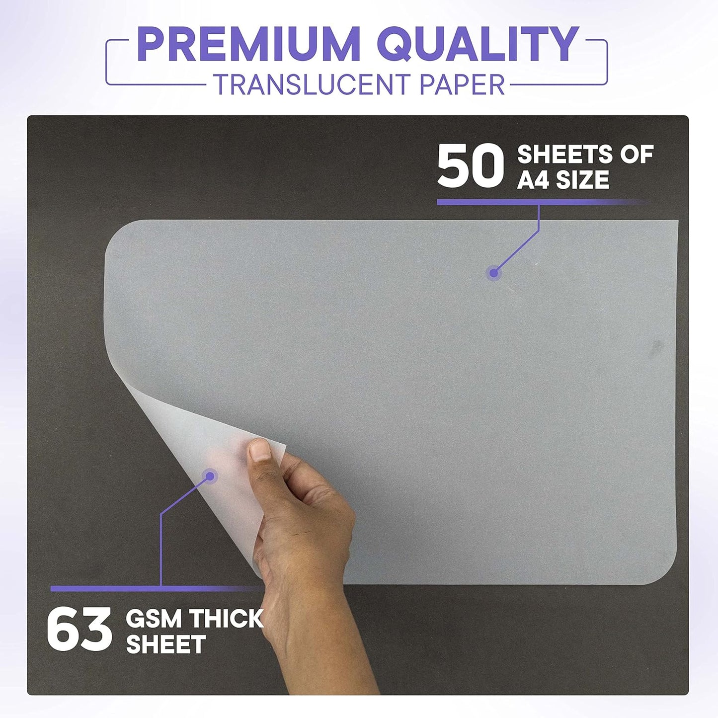Xulmar Tracing Paper 8.5x11 inch 63 GSM - Pack of 50 Sheets Tracing Paper for Sewing Patterns, Drawing Overlays & Sketching on Art Paper & Sketch Book