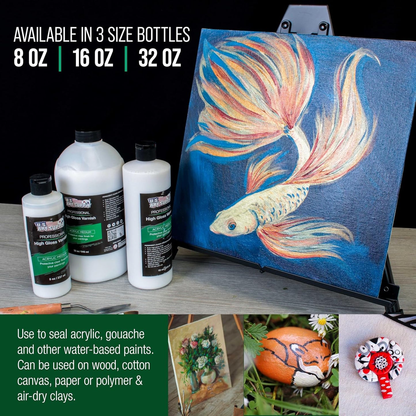 U.S. Art Supply 16 oz High Gloss Varnish for Acrylic Paintings - Clear Protective Finish with UV Protection