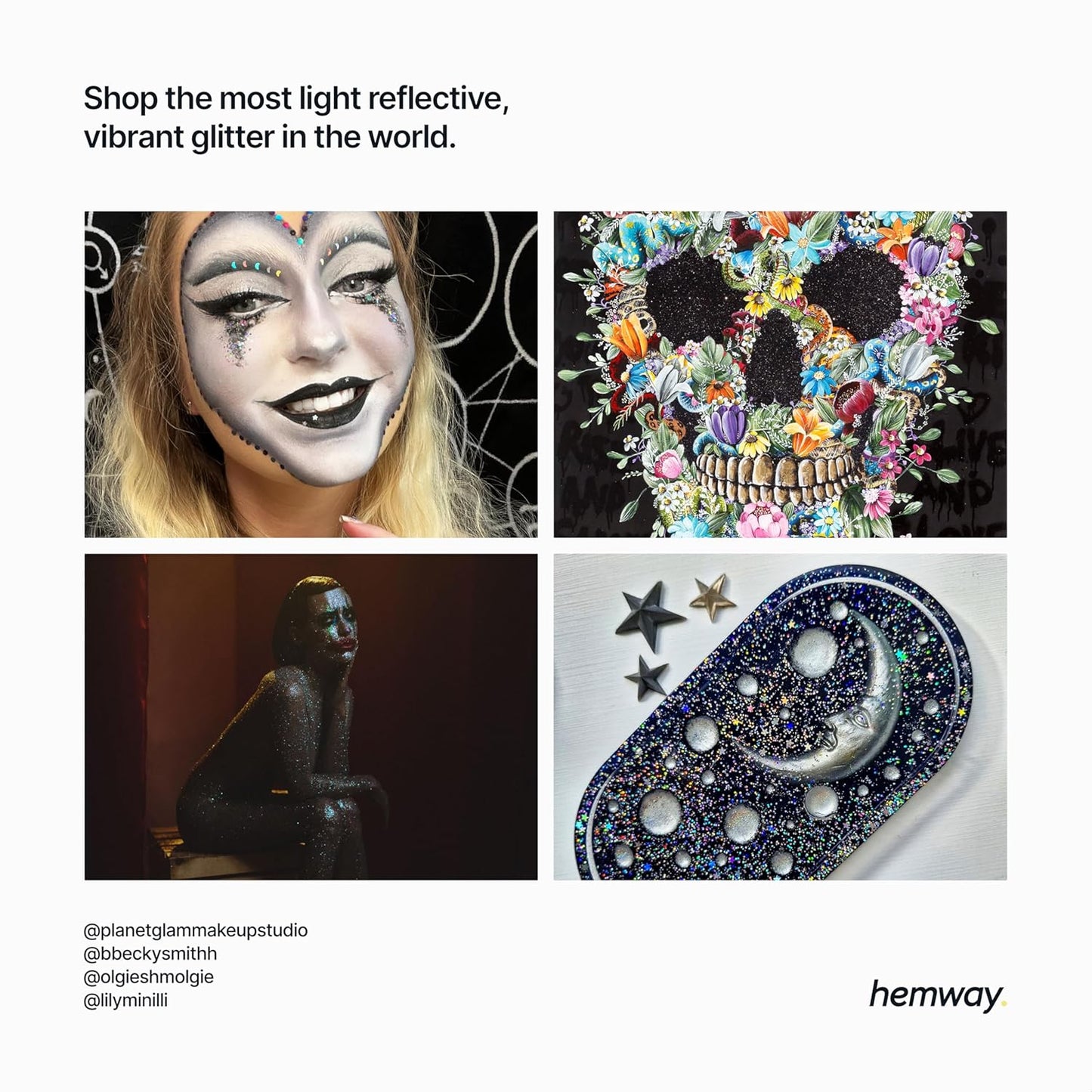Hemway Polyurethane & Epoxy Resin Glitter 100g / 3.5oz Metallic Crystal Flake Additive for Flooring Jewelry Tumblers Glass Pigment - Fine (1/64" 0.015" 0.4mm) - Black Holographic