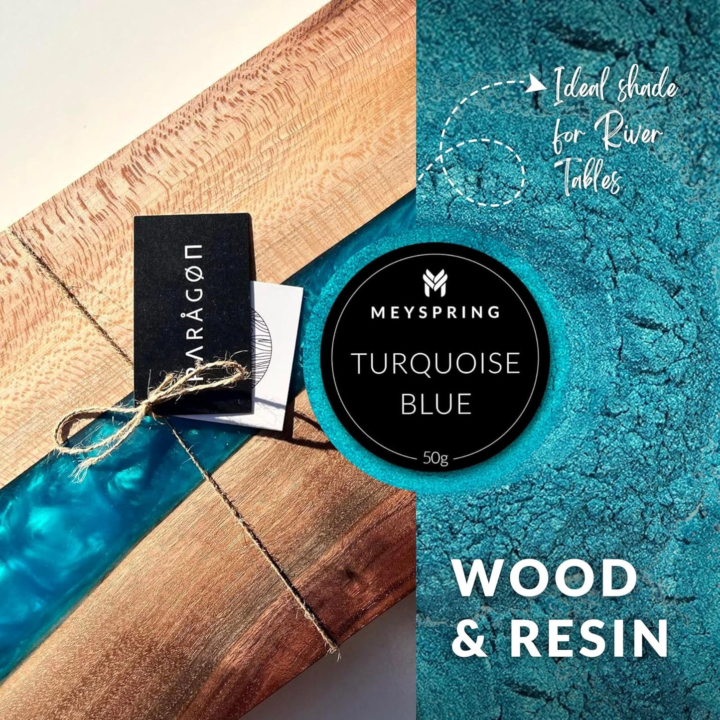 MEYSPRING Turquoise Blue Mica Powder - 50g - Epoxy Resin Color Pigment - Teal Mica Powder for Resin Ocean Art, River Tables, Woodworking - Cosmetic Grade