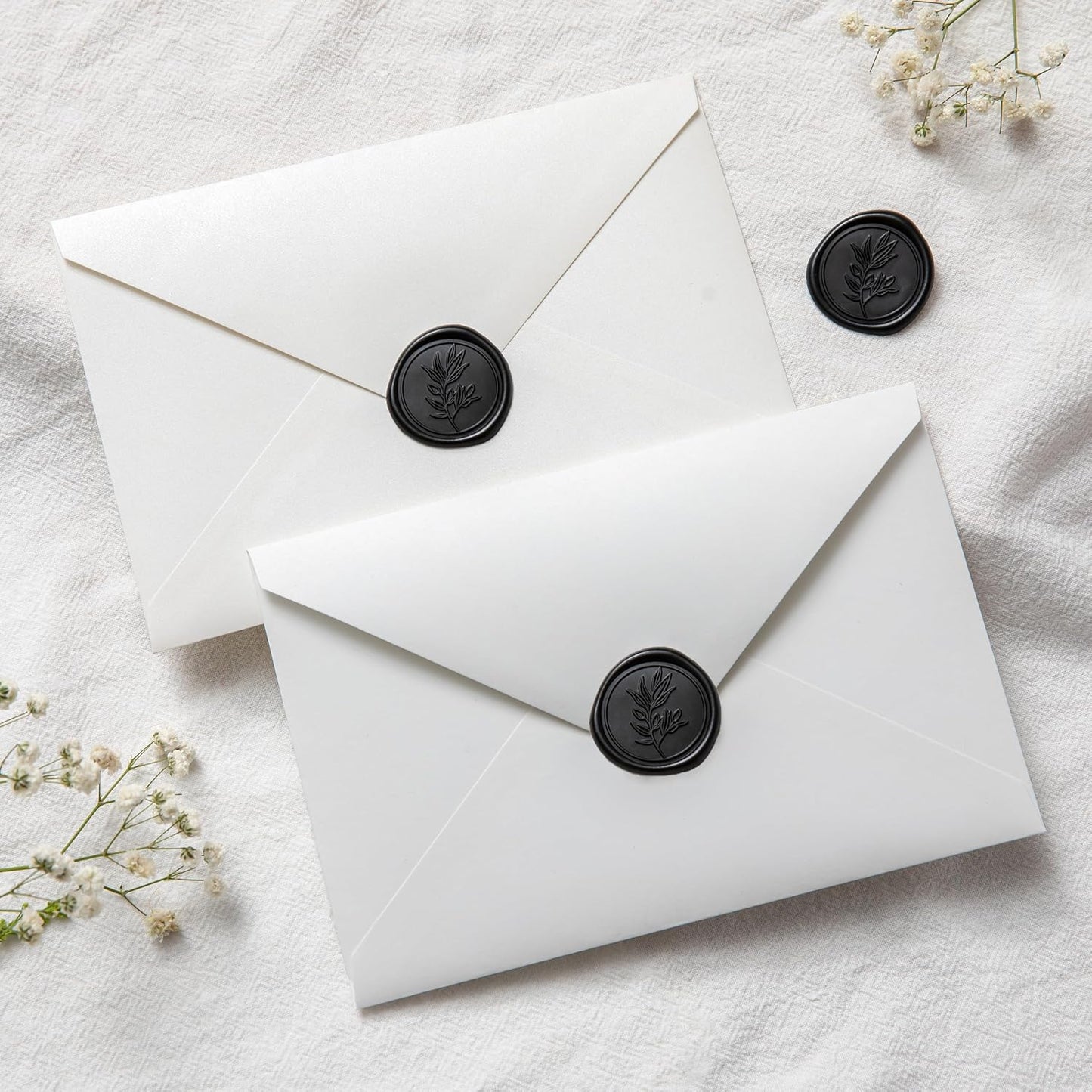 PONATIA Black Wax Seal Stickers - Wedding Invitation Seal Stickers, 50 Pcs Self- Adhesive Wax Seals, Perfect for Invitation Cards, Envelopes Christmas Cards, Gift Wrapping, Party Menu Decor