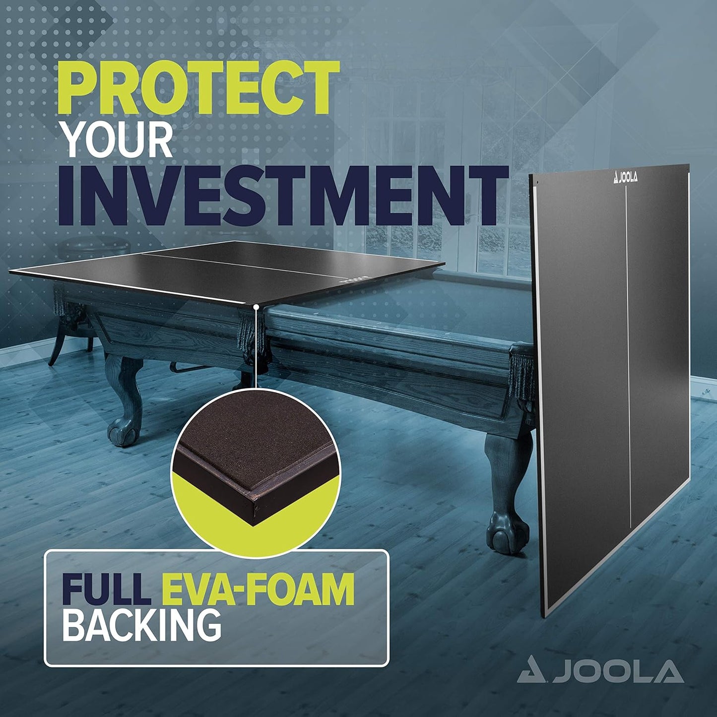 JOOLA Ping Pong Conversion Top with Net Set for Billiard and Pool Tables - Regulation Top Converts Billiards into Ping Pong Table - Includes Foam Padding for Protection - Steel Frame Option
