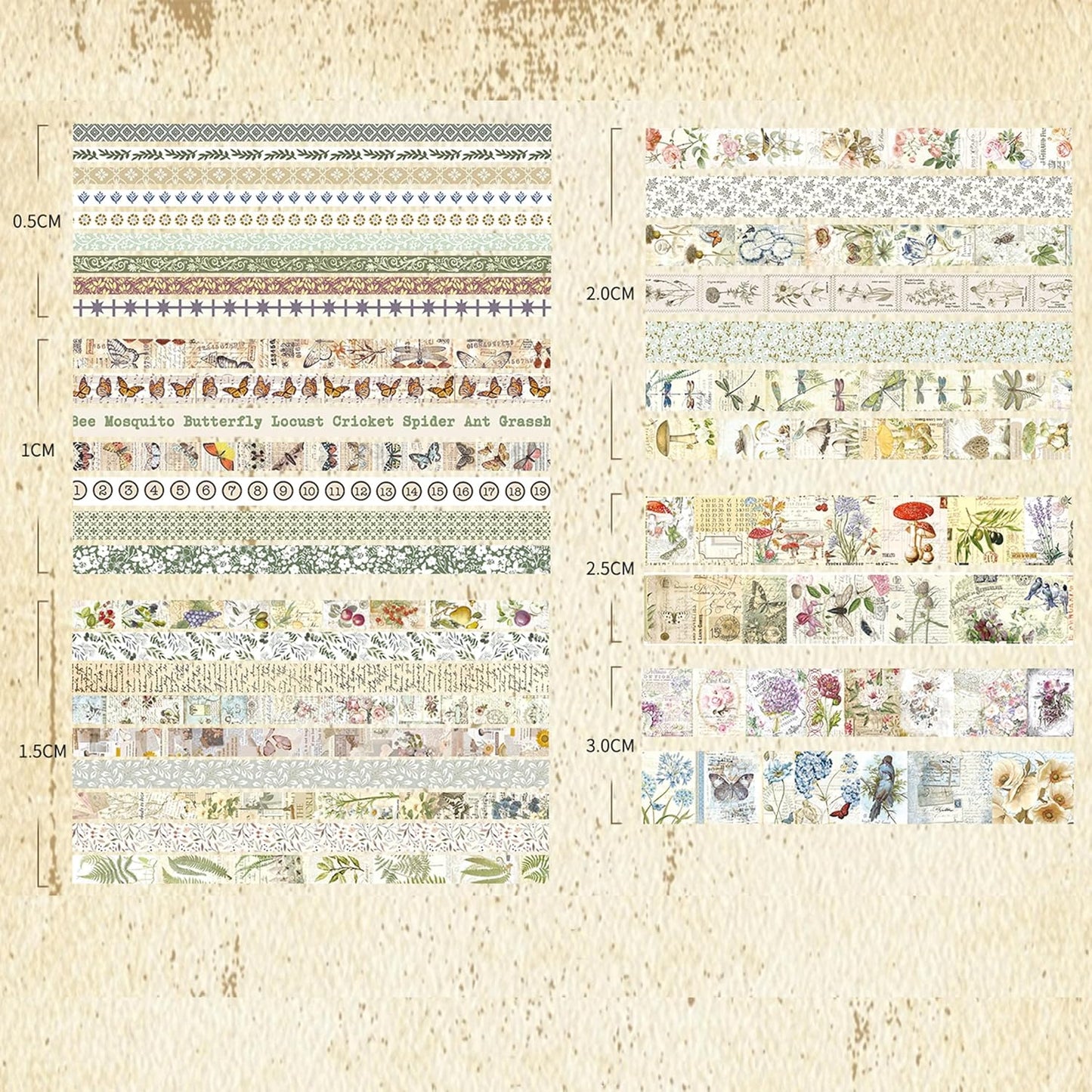 36 Rolls Vintage Washi Tape Pack Retro Arts Adhesive Tapes Wide Chronicle Decorative Masking Tape Sets for Craft, Kids, Scrapbook, DIY, Gift Wrapping (Forest Praise)