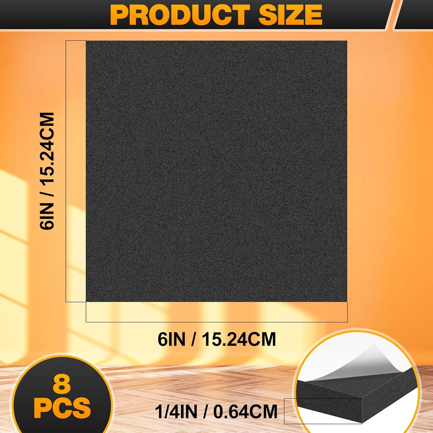 MYFAMIREA 8 PCS Adhesive Foam Padding Sheets Closed Cell Self Adhesive Sticky Foam Pads, 1/4" Thick 6'' x 6'' Neoprene Rubber Sheets Non-Slip Insulation Pads Vibration for Furniture Crafts Cars, Black