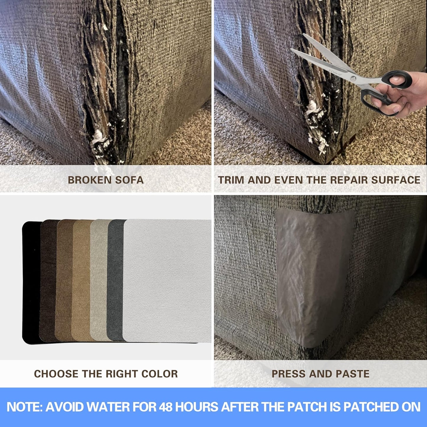 Azobur Sofa Repair Patch - 6 Self Adhesive Microfiber Patches for Luxurious Look Quick Fix Sofa (Black)