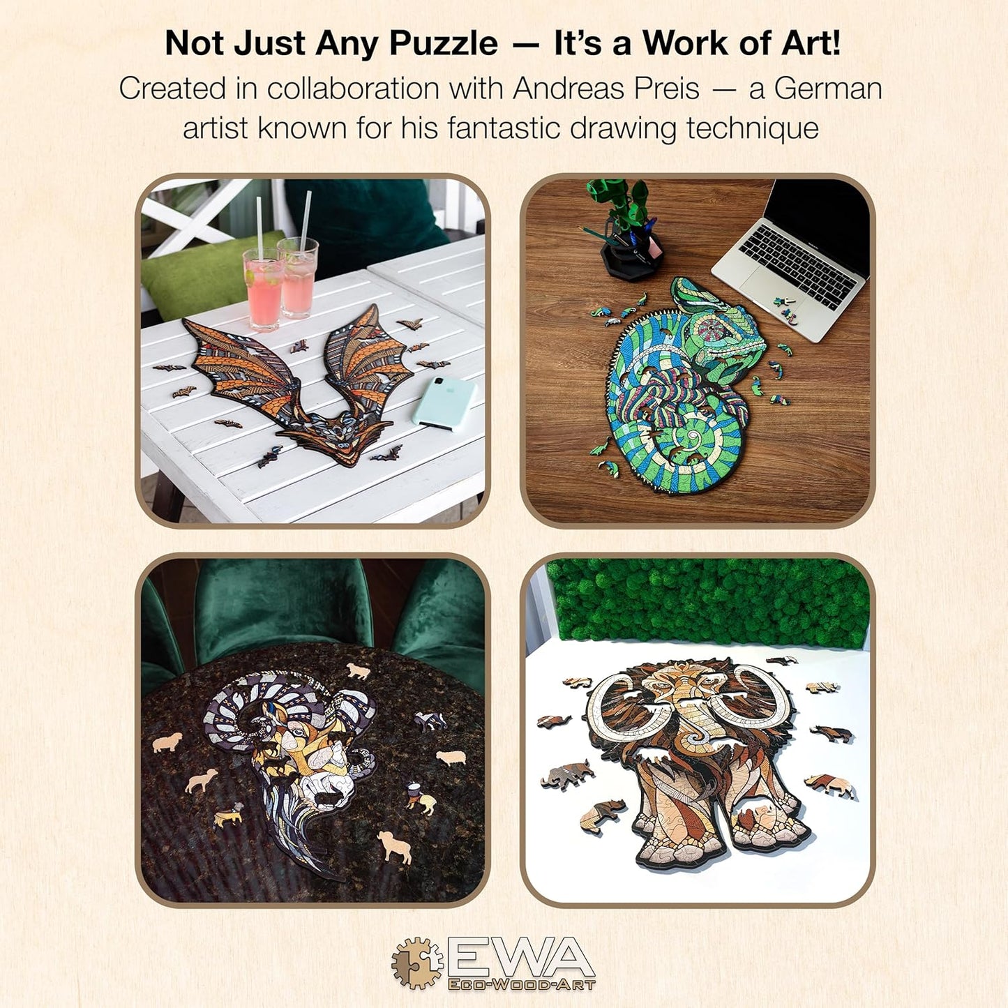 EWA Home Décor – Kois Small 80 Pieces – Wooden Jigsaw Puzzle for Adults – Perfect for Artistic Home Decoration and Mindful Relaxation