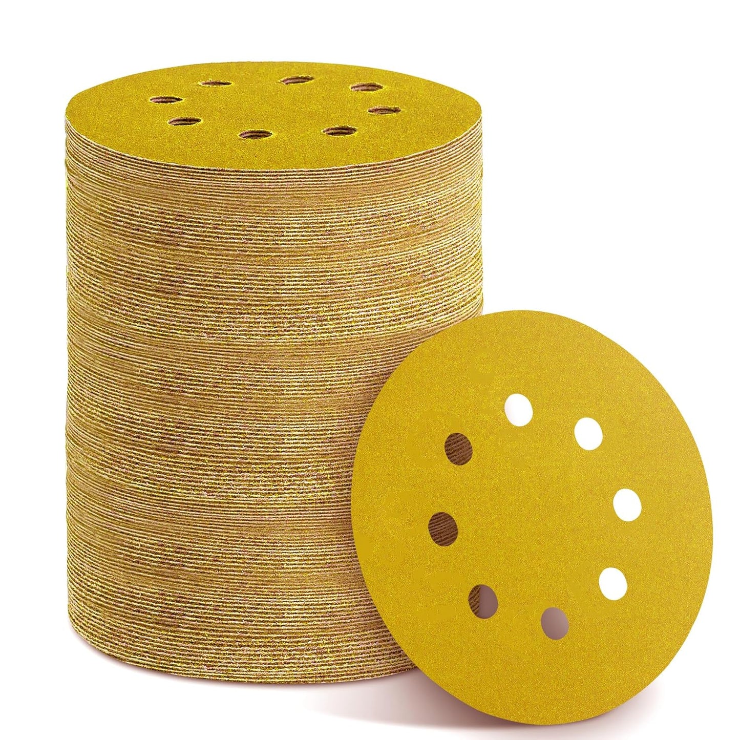 150PCS 400 Grit Gold Sanding Discs, 5-Inch 8-Hole Sandpaper for Random Orbital Sander, for Automotive or Woodworking