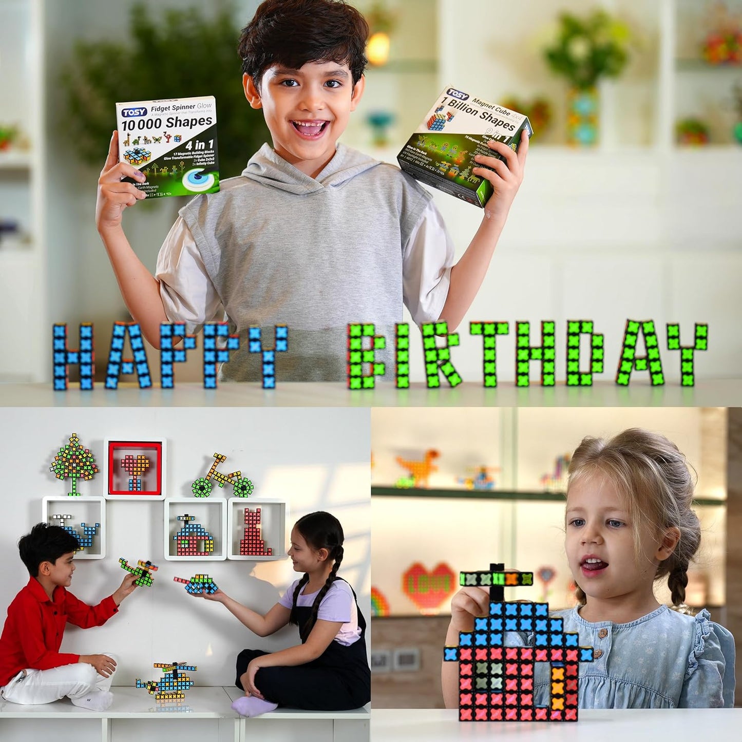 TOSY Magnet Cube 2x2 - 8 Blocks, 2 in 1 Toy: 2x2x2 Puzzle Cube and Customizable Infinity Cube, Glowing, UV Flashlight, Fidget/STEM/STEAM Magnet Tiles Birthday Gift for Kids/Teens/Adults, 4-Pack