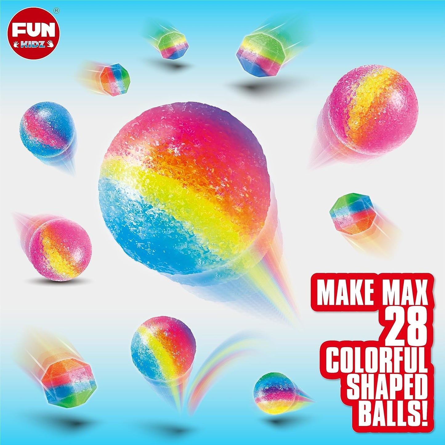 Big Bouncy Ball Kit for Kids, FunKidz DIY Ultimate Magic Bouncy Balls Making Kit Science Craft Projects Birthday Party Activities for Boys Girls Ages 6-12 Includes Tennis Size Ball Model and Powder