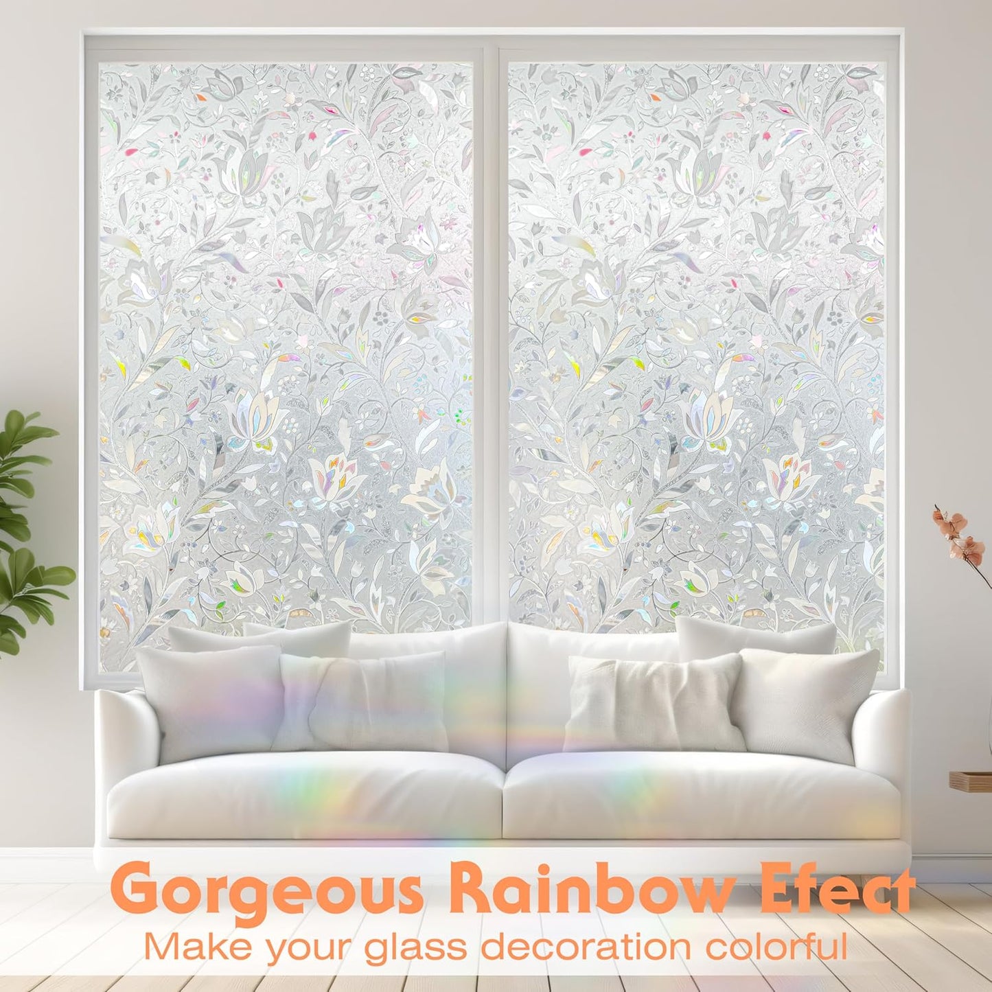 Hilarious Privacy Window Film, Tulip Window Vinyl, Stained Glass Static Stickers, 3D Decorations for Glass Windows, Removable Window Covering, Adhesive-Free Stickers (11.8'' x 78.7'')