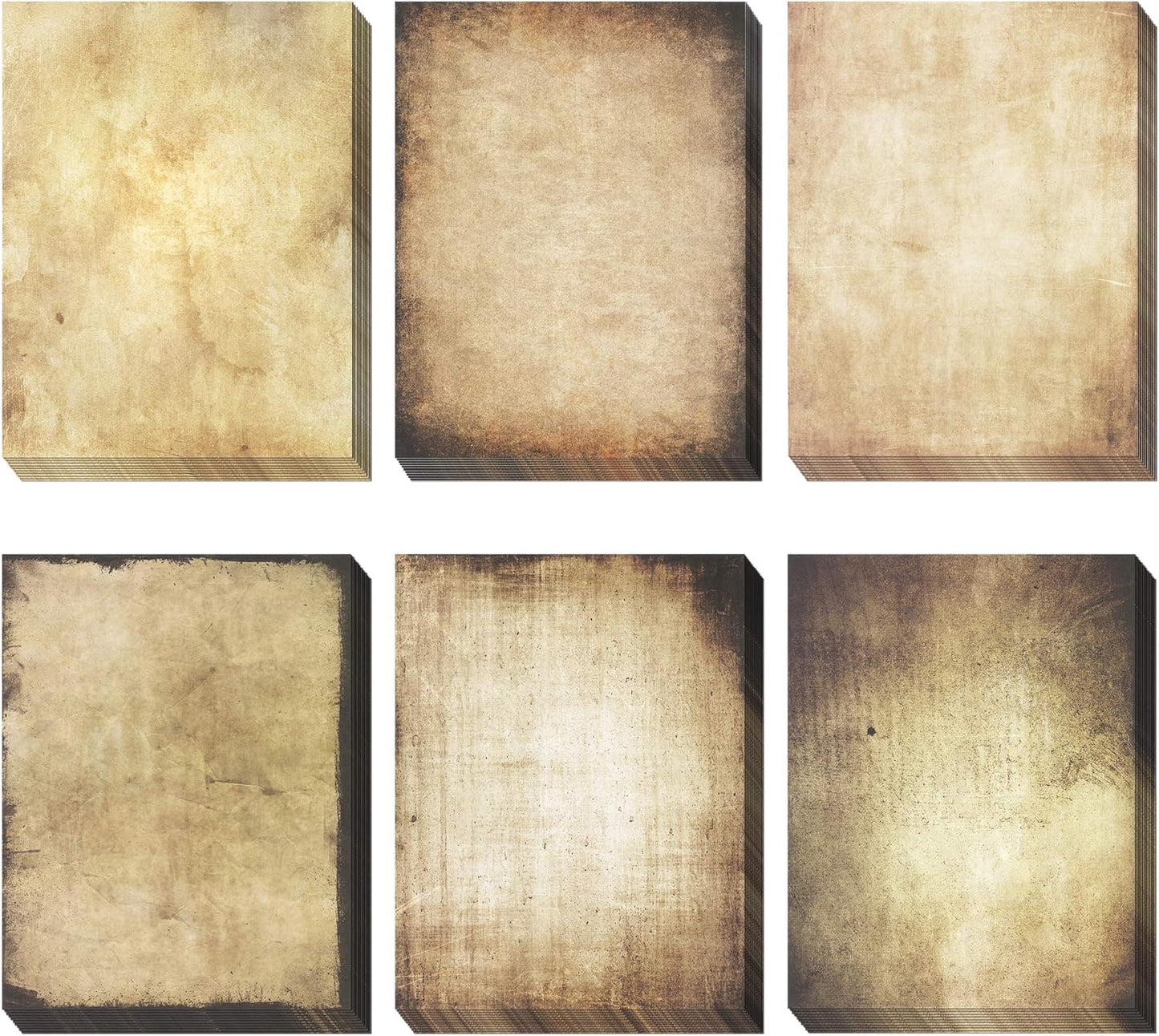 Vintage Paper, 60-Sheets Antique Paper, Letter Size, 8.5 x 11 Inches, 6 Double Sided Designs, Decorative Parchment Paper for Writing, Printing, Arts and Crafts