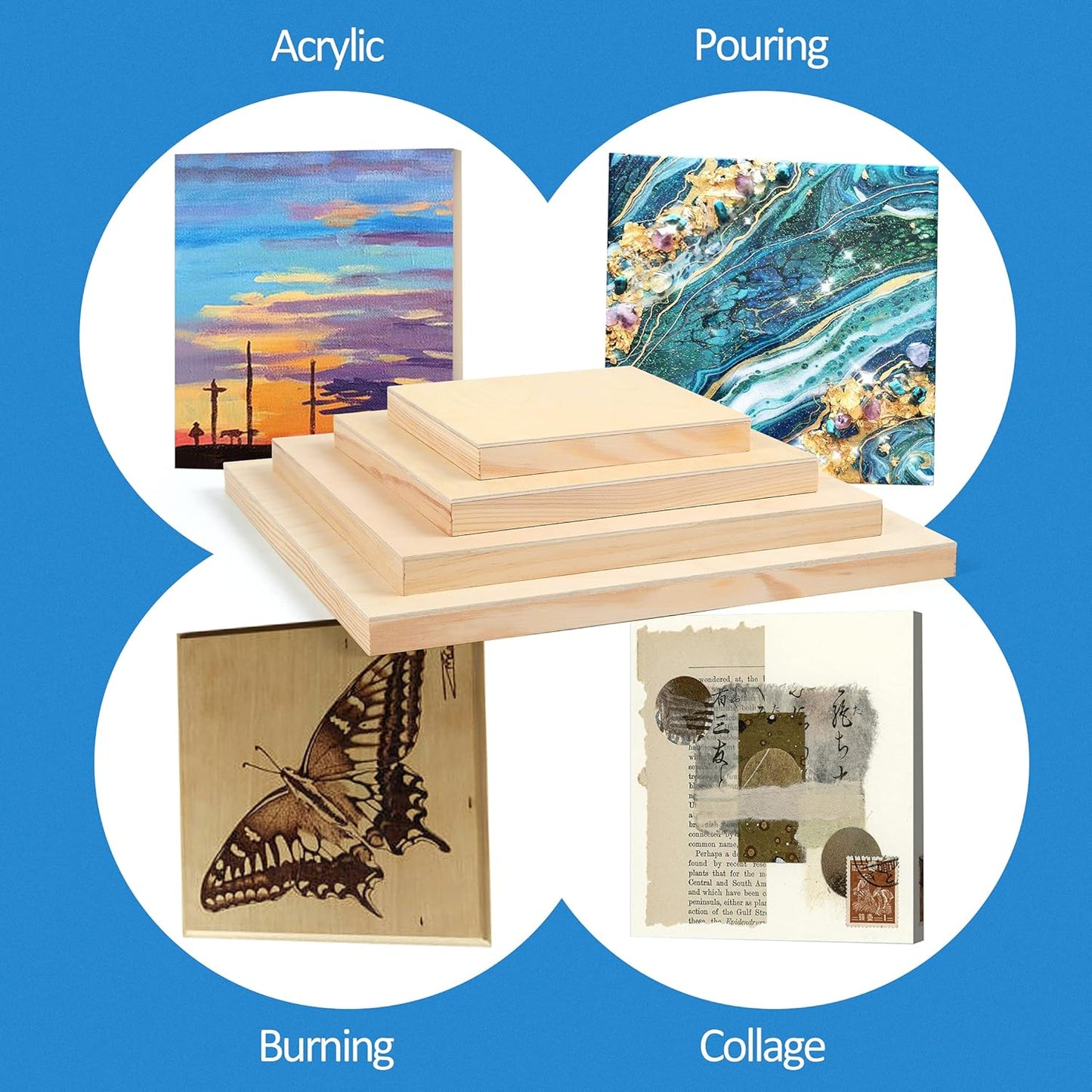 Falling in Art Unfinished Birch Wood Canvas Panels Kit, 8 Pack of 4 Sizes Studio 3/4’’ Deep Cradle Boards for Pouring Art, Crafts, Painting, and More