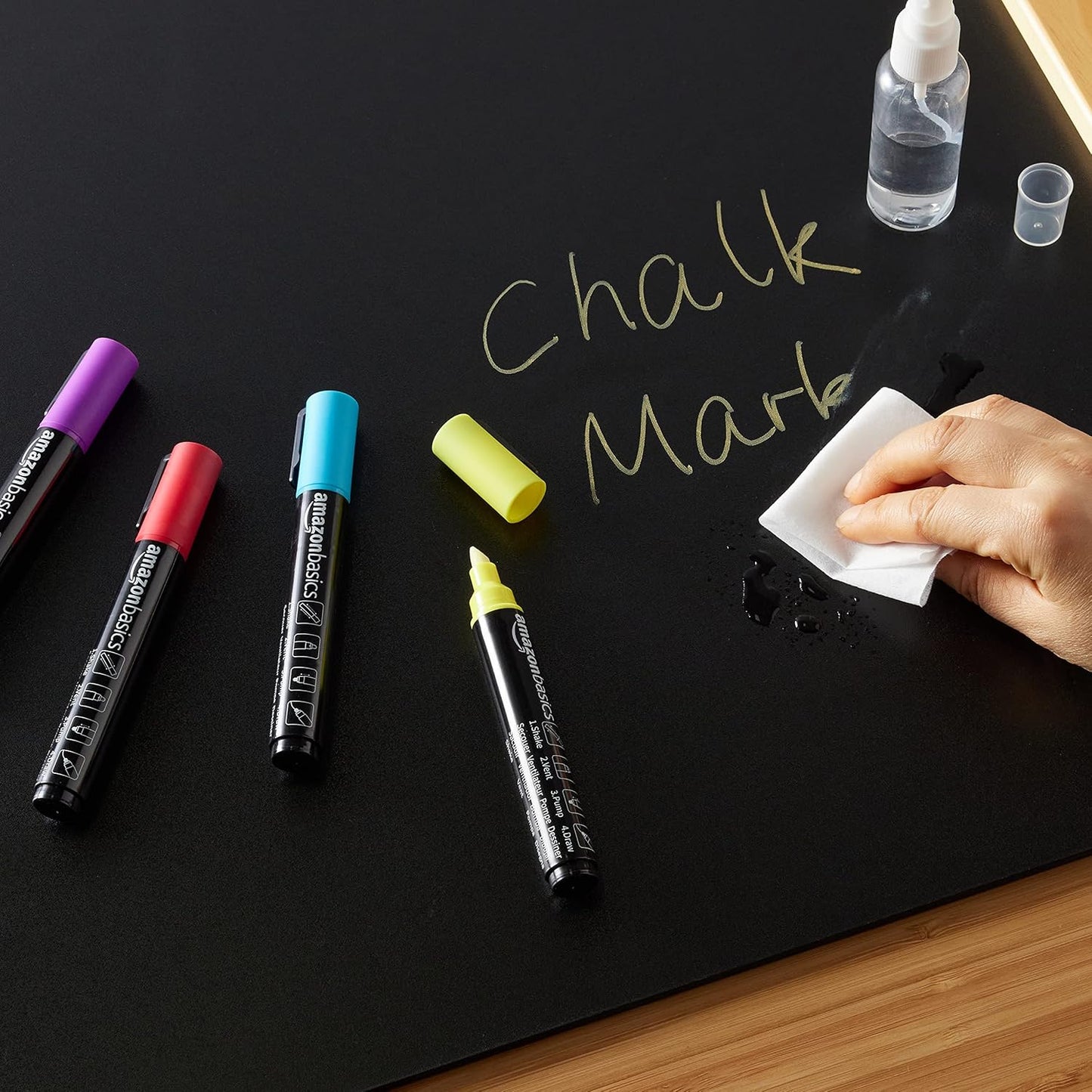 Amazon Basics Bullet/Chisel Reversible Tip Chalk Markers, Bold Point, 8-Pack, Bright Colors