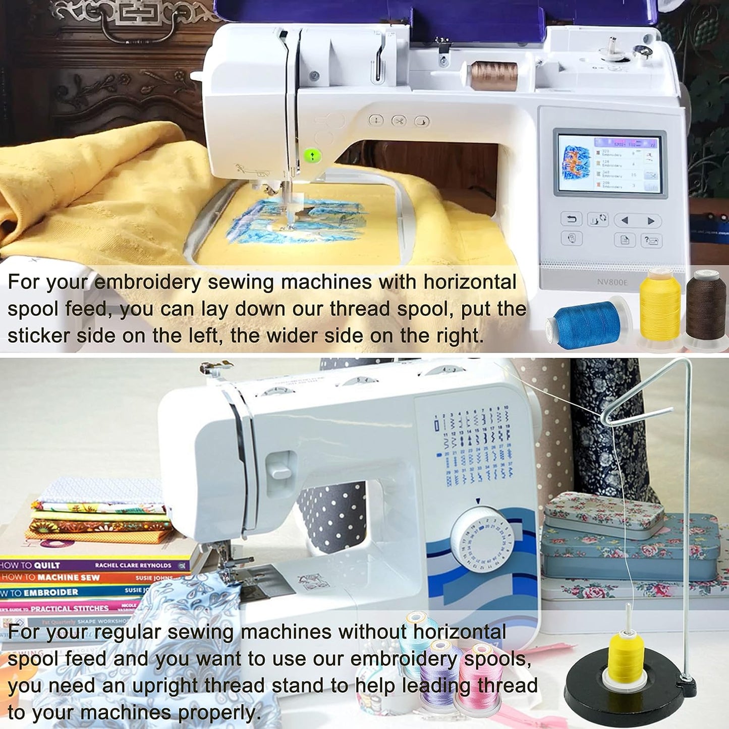 New brothread 50 Spools Embroidery Machine Thread Kit Including 40 Colors+8 Variegated Colors+2 Metallic Colors are Compatible with Janome Singer Pfaff Husqvarna Embroidery Sewing Machines