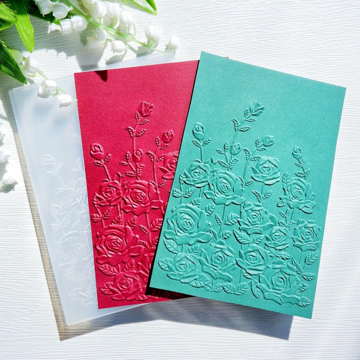 NZJ 3D Texured Spring Flower Rose Bloom Plastic Embossing Folders for Card Making Scrapbooking and Other Paper Crafts