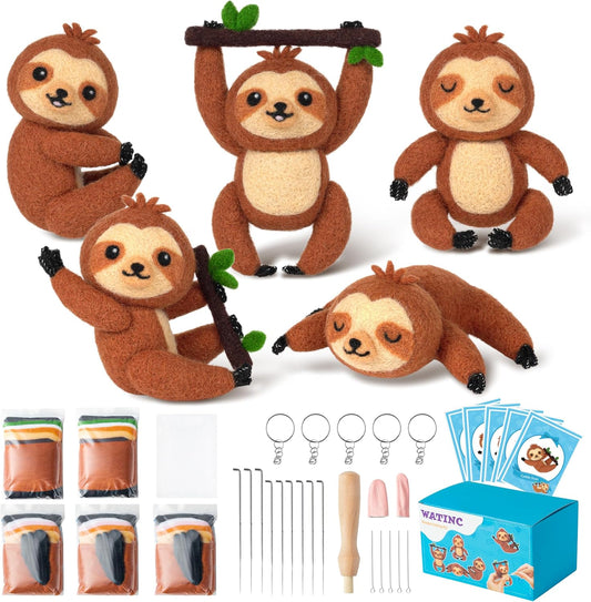 WATINC Needle Felting Starter Kit - Cute Doll Wool Felt Needle Felting Tools Foam Pad, DIY Home Decoration Needle Felting Craft Party Supplies for Beginners