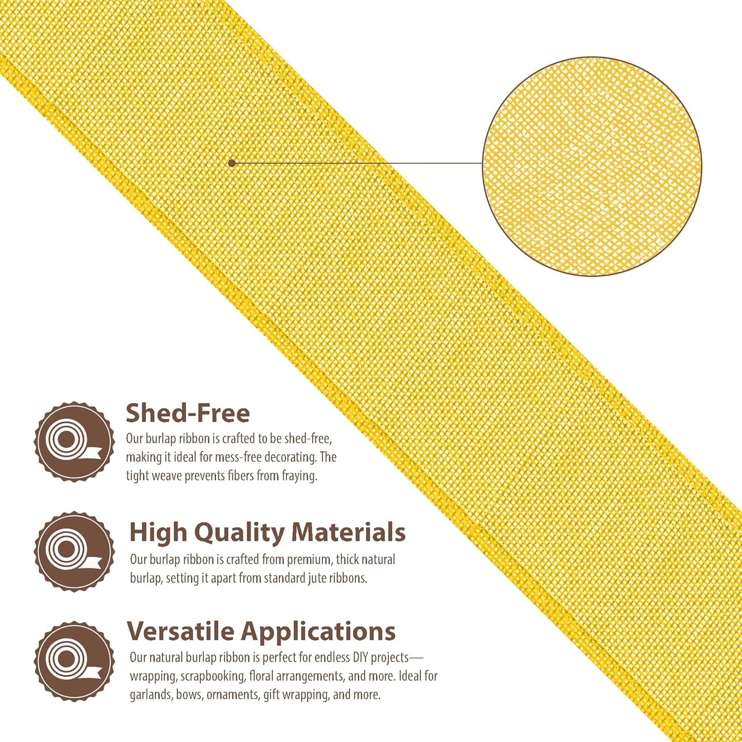 Mandala Crafts Yellow Burlap Wired Ribbon 2.5 Inches Wide Jute Ribbons for Crafts - 10 Yds Roll Rustic Burlap Wrap Trim Ribbons for Wreaths Bows Party Decoration