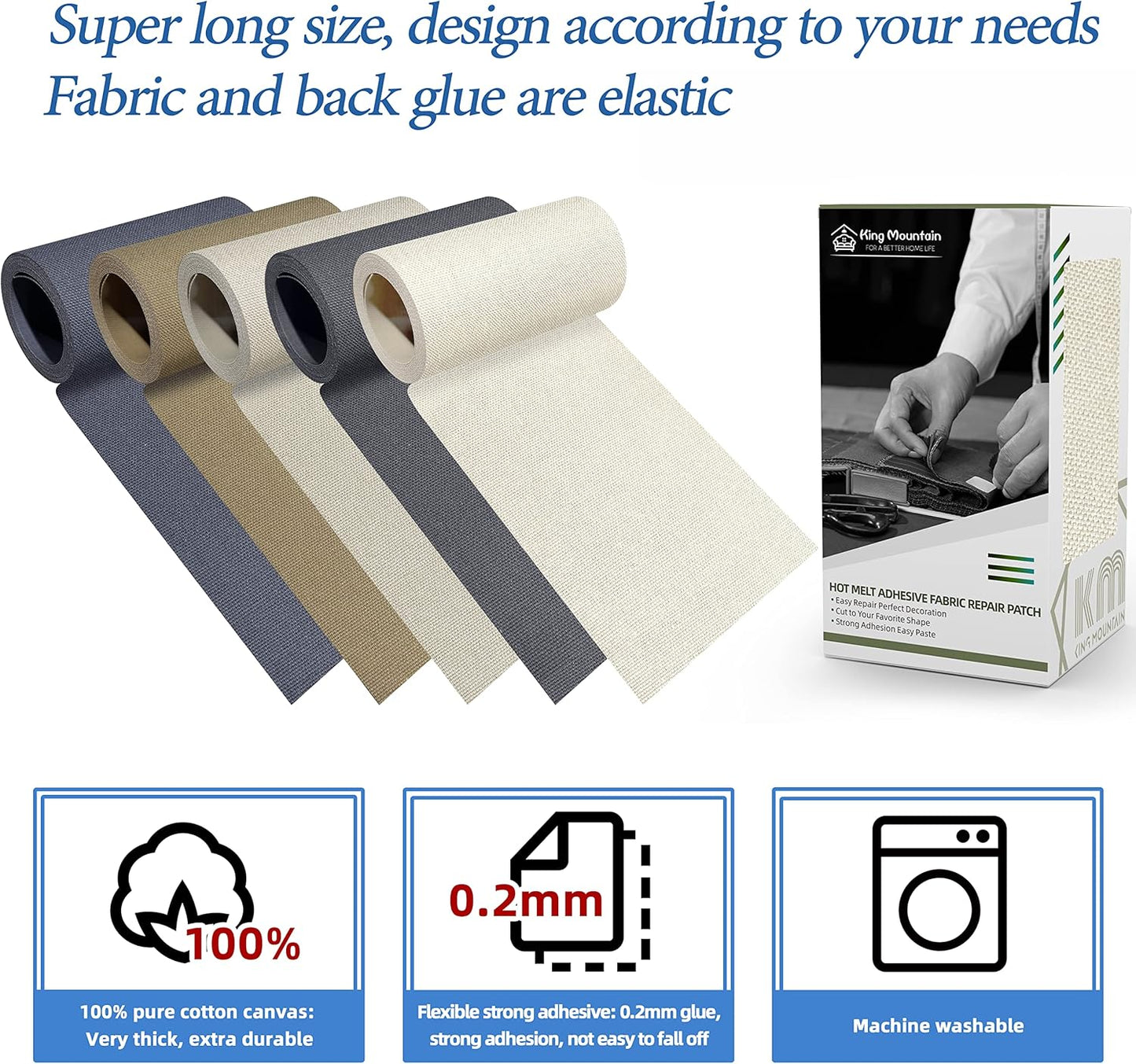 KING MOUNTAIN Canvas Iron on Patch,3"×60",Waterproof 100% Cotton Fabric Repair Patch,Used for Various Sofa,Tent,Clothes,Seats,Suitcases (Beige)