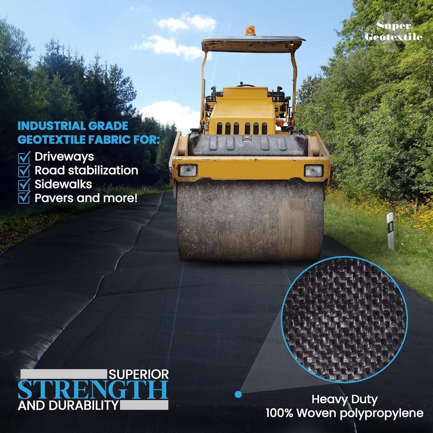Woven Geotextile Fabric for Driveway and Road Stabilization, Construction Underlayment, Erosion Control, Commercial Grade 50 Year for Gravel Roads and Pavers (17.5x100) Ships Folded