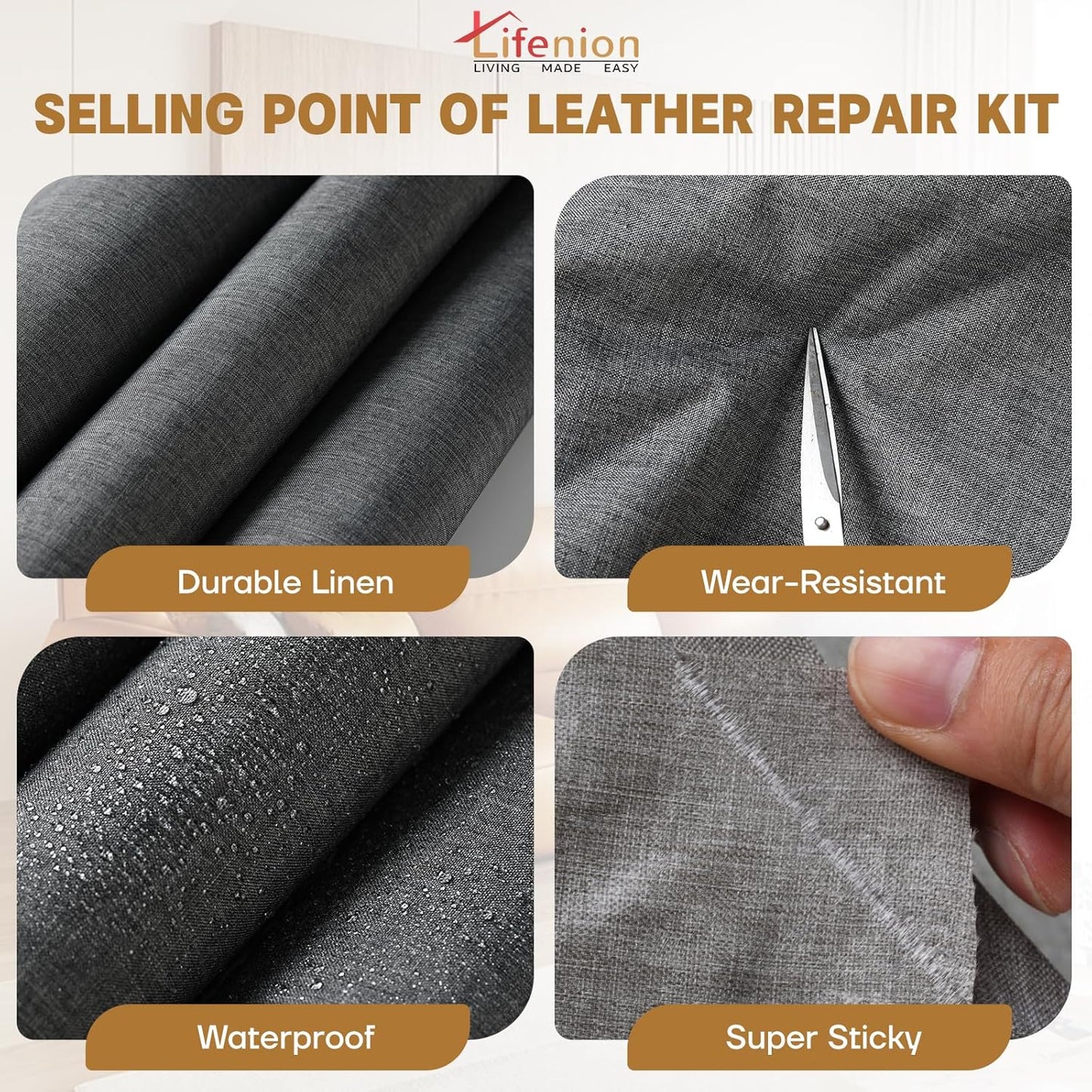 Fabric Repair Patches, Linen Self-Adhesive Fabric Repair Tape, Strong Sticky Linen Patch for Sofas, Tote Bags, Clothing, Car Seats, Furniture（Medium Grey, 3.5X79 inch）
