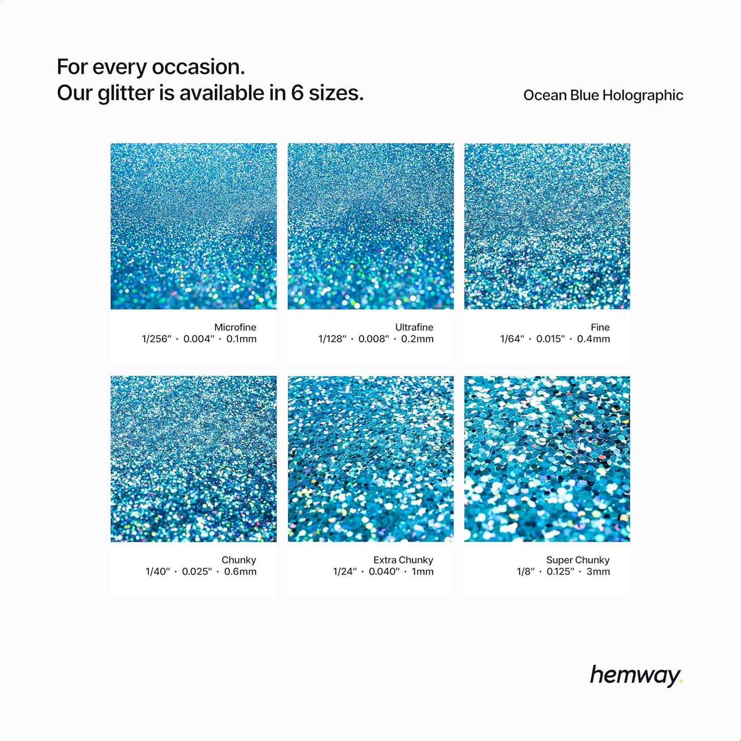 Hemway Polyurethane & Epoxy Resin Glitter 100g / 3.5oz Metallic Crystal Flake Additive for Flooring Jewelry Tumblers Glass Pigment - Chunky (1/40" 0.025" 0.6mm) - Ocean Blue Holographic