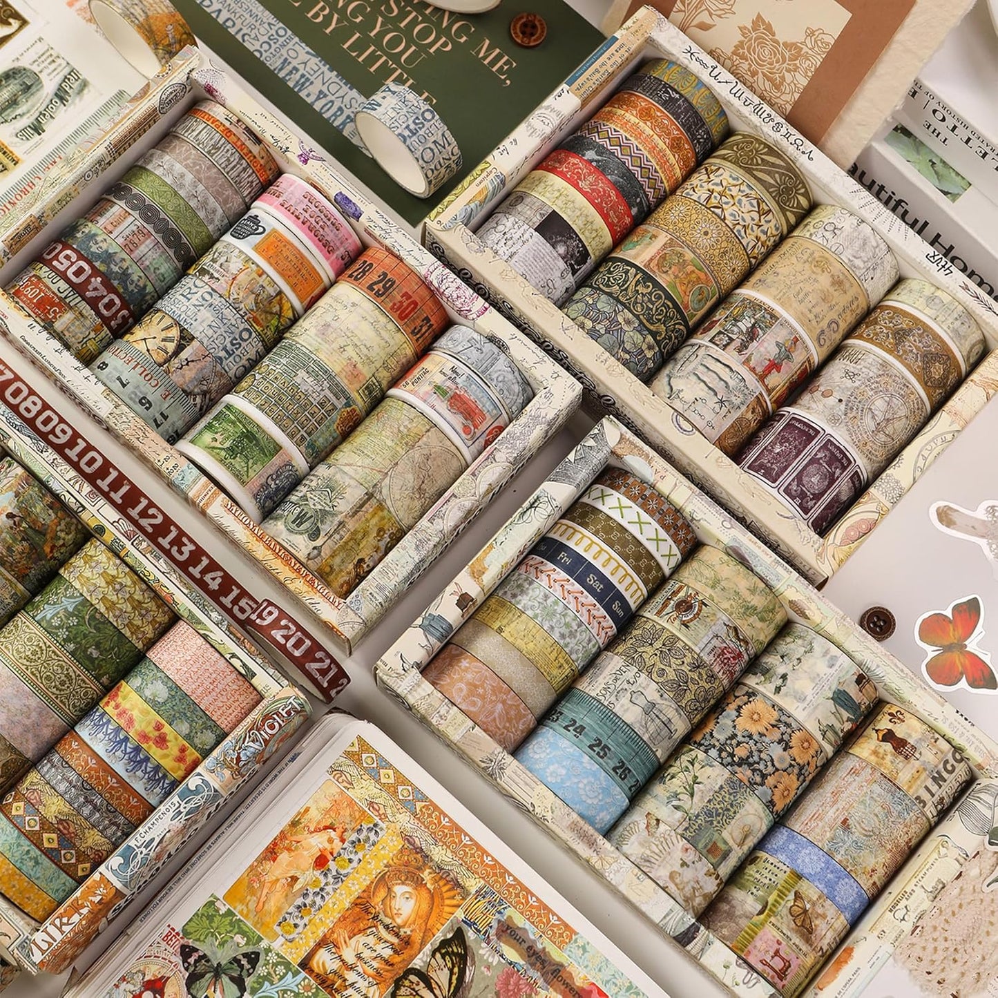 Vintage Washi Tape Set - 24 Rolls Arts Adhesive Tapes Assorted Retro Decorative Masking Tape Sets for Craft, Kids, Scrapbook, DIY, Gift Wrapping (6-Timeless Notes)