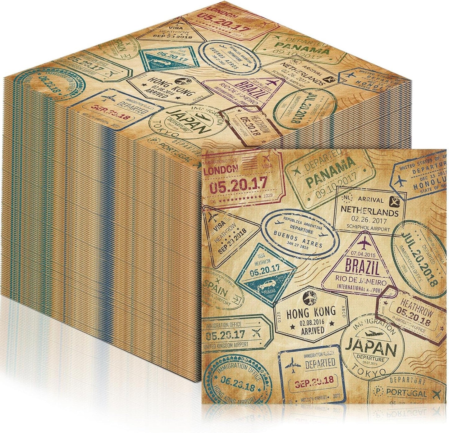 60 Pcs World Travel Cocktail Paper Napkins 6.5 x 6.5 Inches Disposable Paper Napkins Dessert Beverage Tissue for Decoupage Luncheon Tissue for Theme Party Wedding Birthday Party