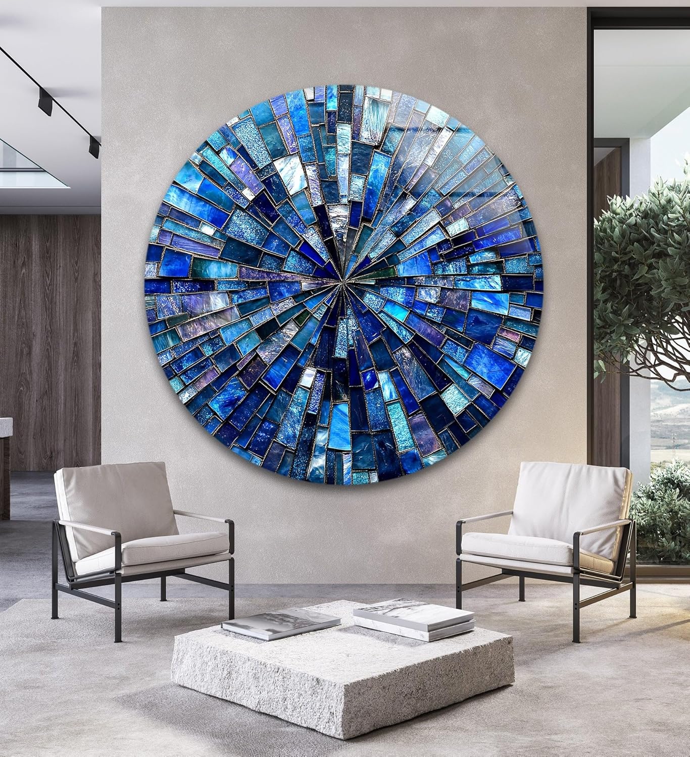 My Photostation.com 39,4''(100cm) Diameter Radiant Mosaic Burst Round Glass Wall Art Tempered Glass Printing Wall Decor Large Wall Art Wall Hangings