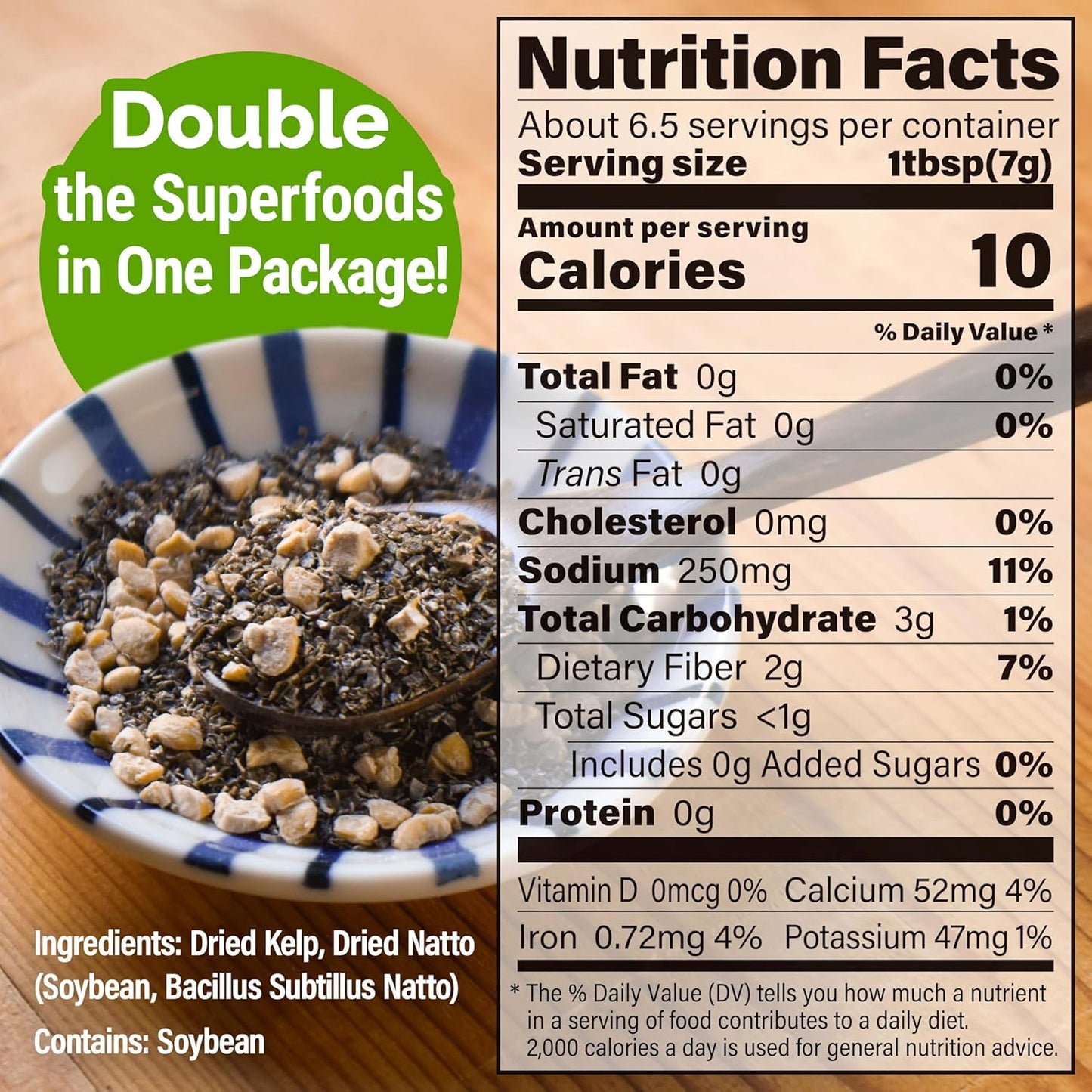 YAMASAN KYOTO UJI Japanese Natto and Kombu Mix, Tasty and Healthy, Freeze-Dried Natto and Dried Kelp, 2 Superfoods in 1, Quick and Easy Rehydration, Vegan, Non-GMO, All-Natural, Made in Japan, 1.5oz(45g)