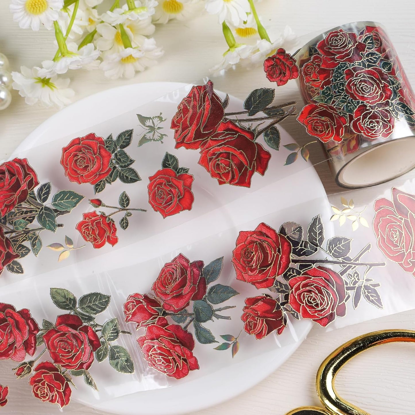 Rose Flower Scrapbook Supplies - Vintage Red Flower Junk Journal Supplies, Floral Srapbooking Tapes Art Crafts Decorative