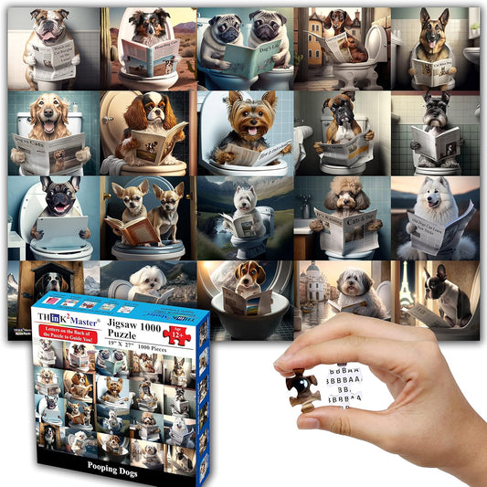 Think2Master Pooping Dogs & Puppies 1000 Pieces Jigsaw Puzzle. Pooping Puppies, Funny Bathroom Decoration, Gag Gift. Fun Toy Teens, Adults, Seniors & Families. Great for Kids 13+ Size: 26.8” x 18.9”