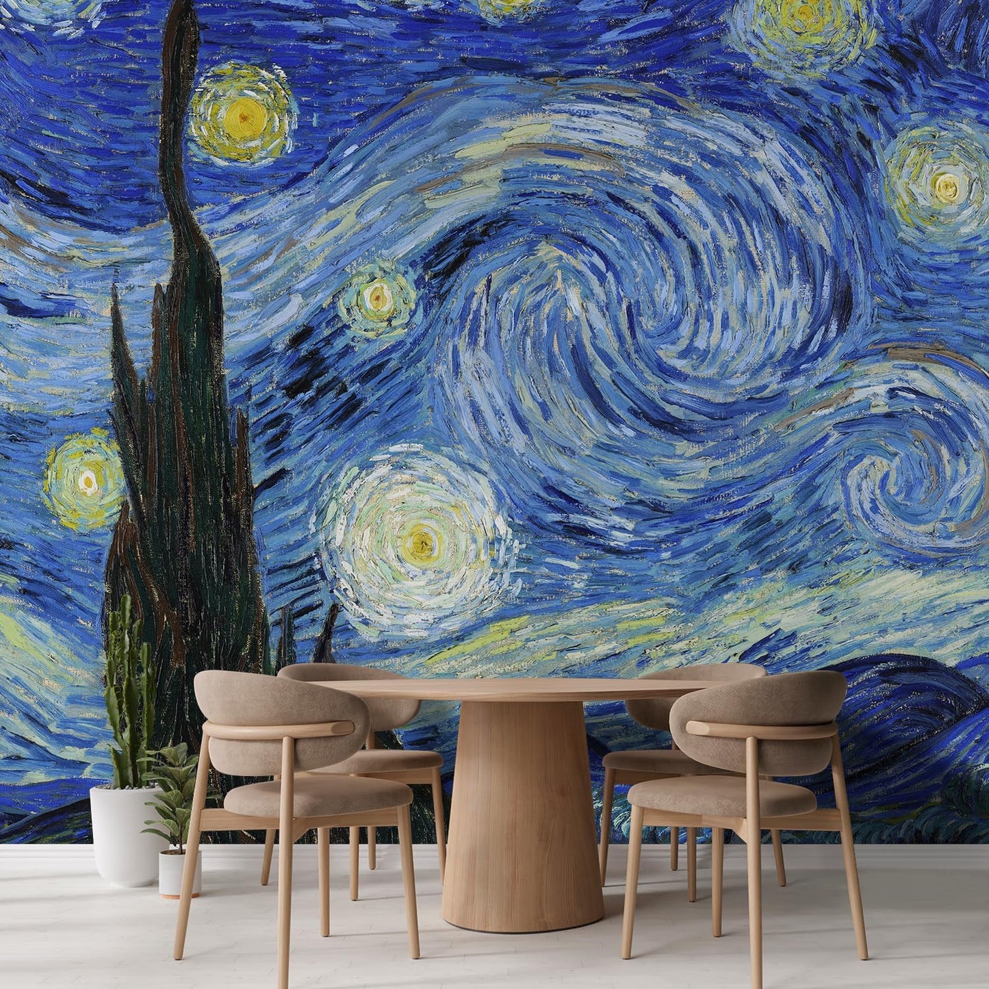 wall26 Wall Sticker/Wall Mural Starry Night by Vincent Van Gogh Dutch Impressionism, Not Peel and Stick, Non-Woven Wallpaper Decorative for Bedroom, Living Room, Office - 108x144 inches