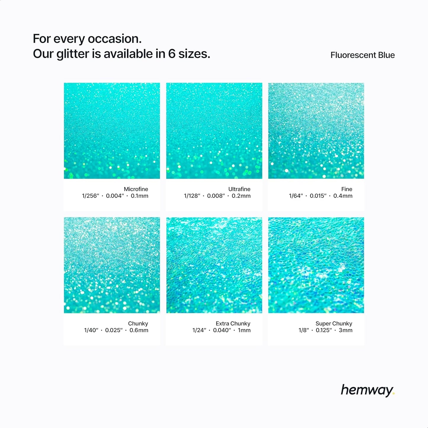Hemway Polyurethane & Epoxy Resin Glitter 100g / 3.5oz Metallic Crystal Flake Additive for Flooring Jewelry Tumblers Glass Pigment - Fine (1/64" 0.015" 0.4mm) - Fluorescent Blue